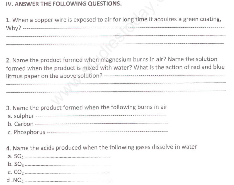 assignment on metals and non metals for class 8